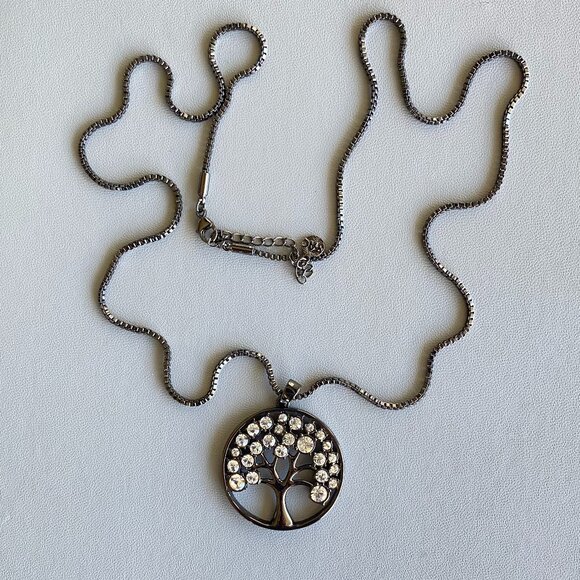 FAC Hematite Tree Of Life Swarovski Crystal Necklace - Picture 2 of 6